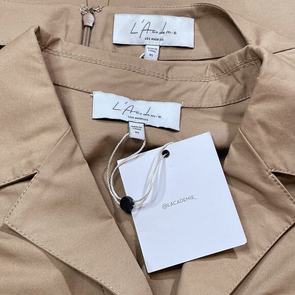 L'Academie NWT Julia Cut Out Tan Cotton Midi Dress Size XS - Picture 6 of 7